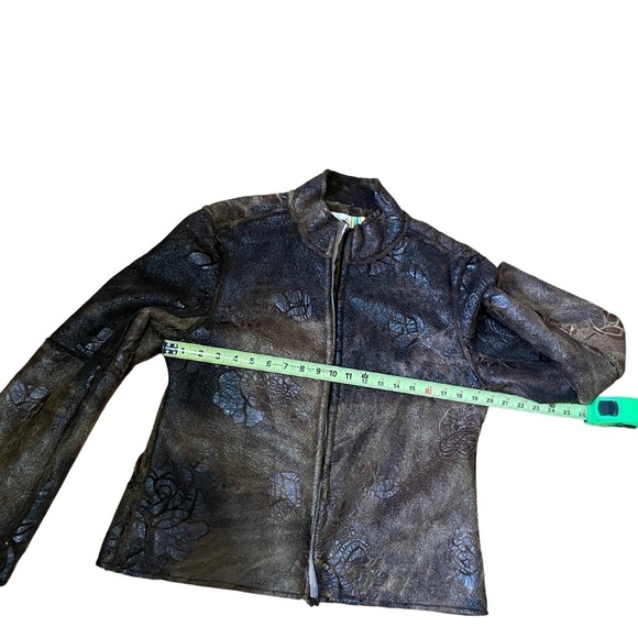 True Grit Brown Floral Rose Faux Fur Jacket Western Small L - Picture 9 of 13